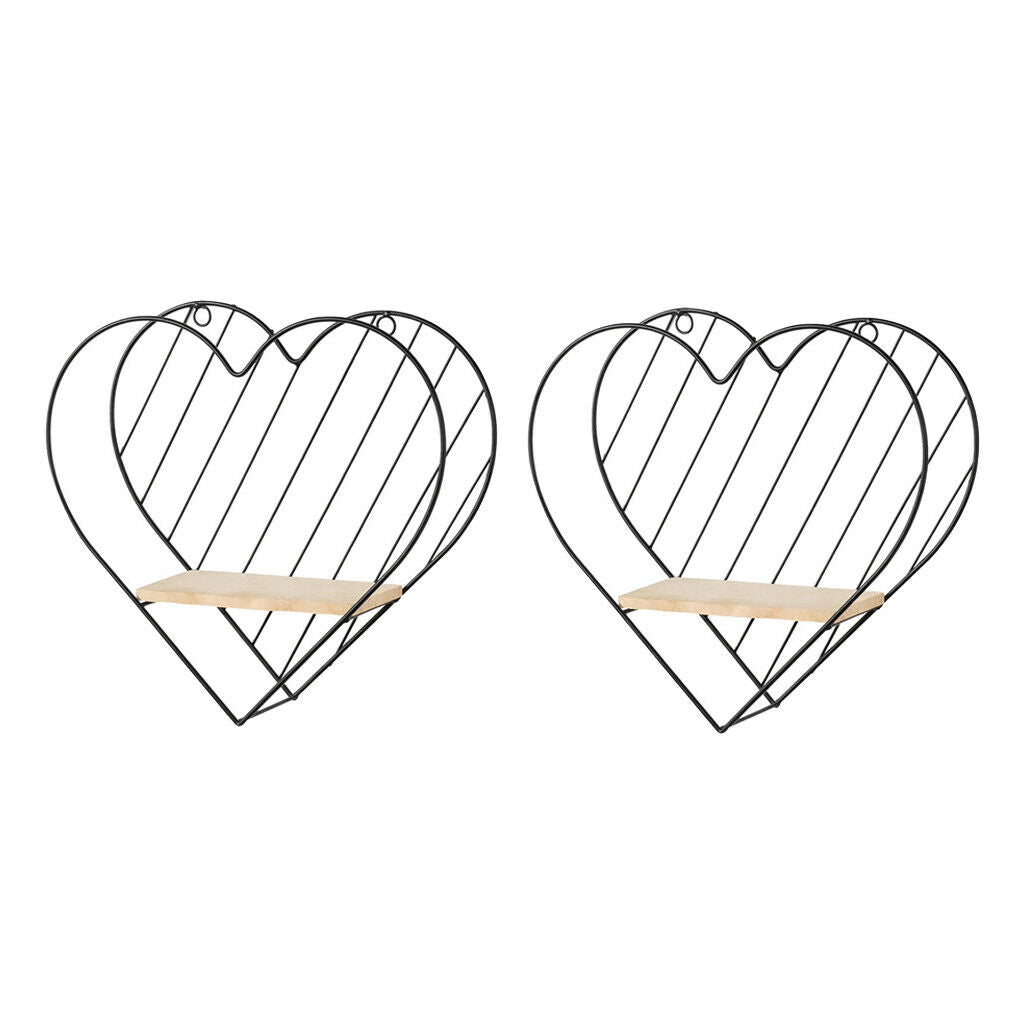 2x Wall Floating Shelf Picture Organizer Geometric Home Bedroom Heart Shaped