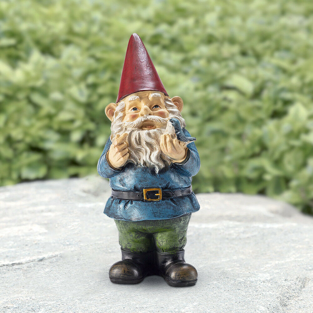Garden Gnome Holding Bird Dwarf Art Statues Garden Ornament Home Decoration Gi @
