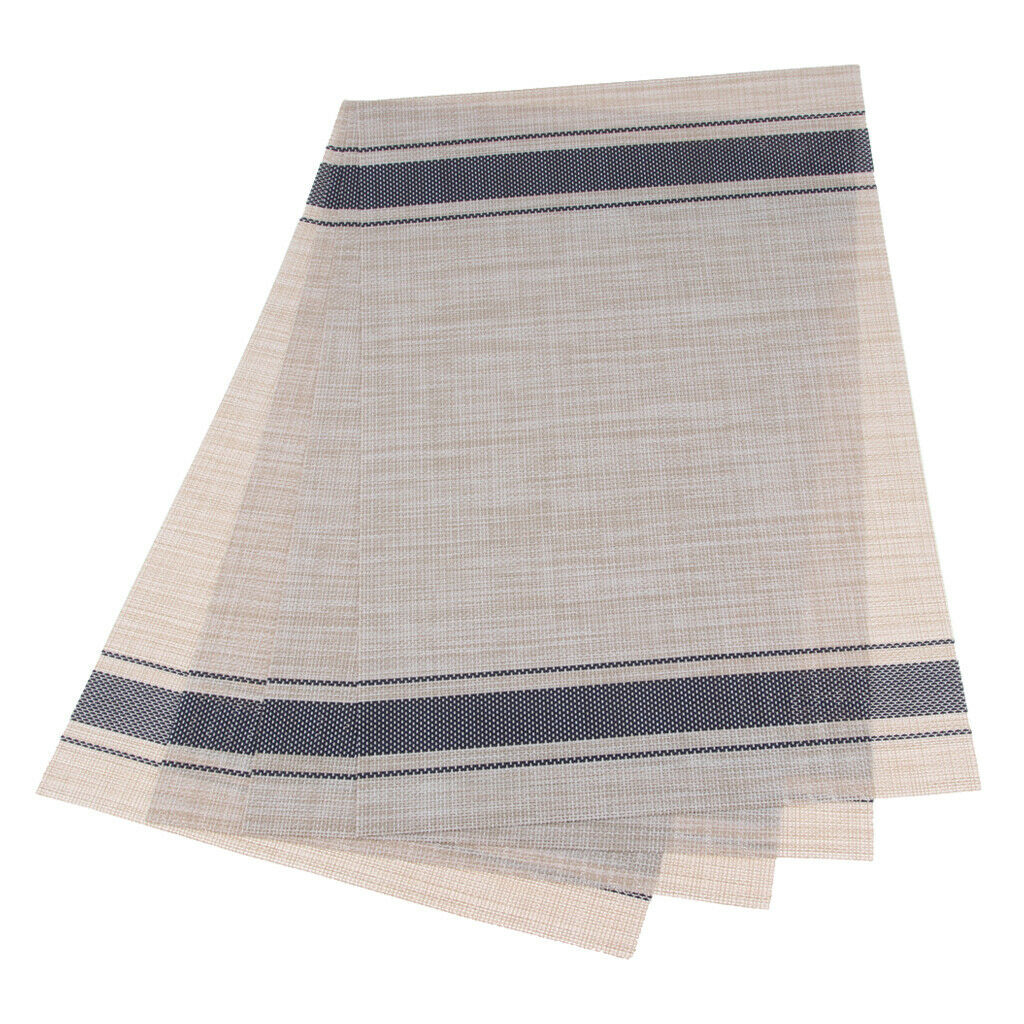 4-piece PVC Stripe Braided Insulated Mat Kitchen Dining Table Placemat Blue