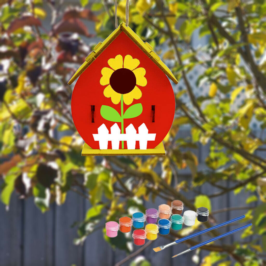 2Pieces DIY Bird House Children Hand Unpainted Build Paint Wooden Birdhouse