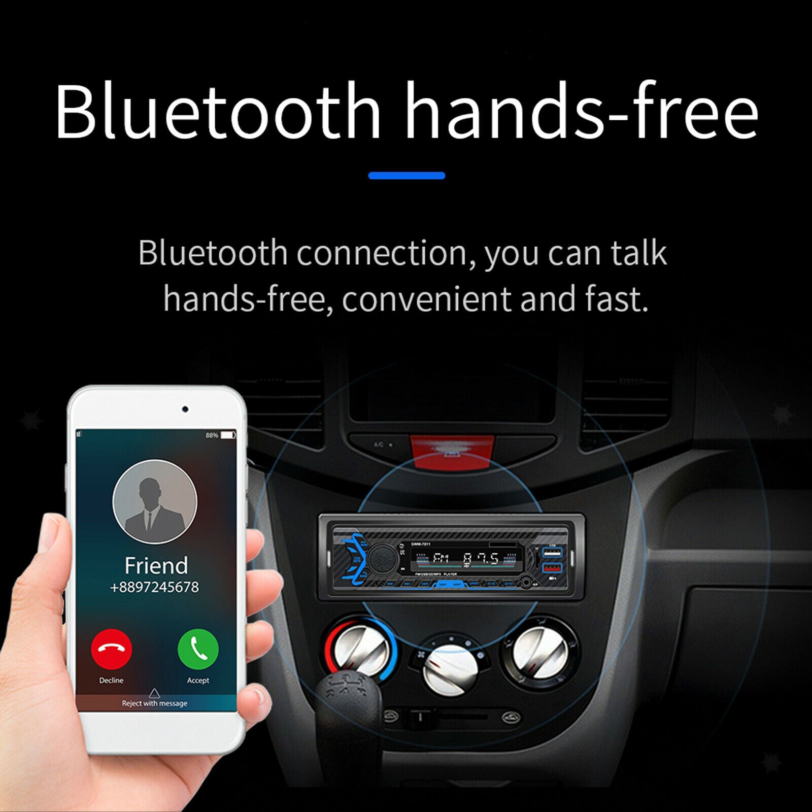 Car 12V LCD Bluetooth USB MP3 Player Receiver with Remote Control Detachable