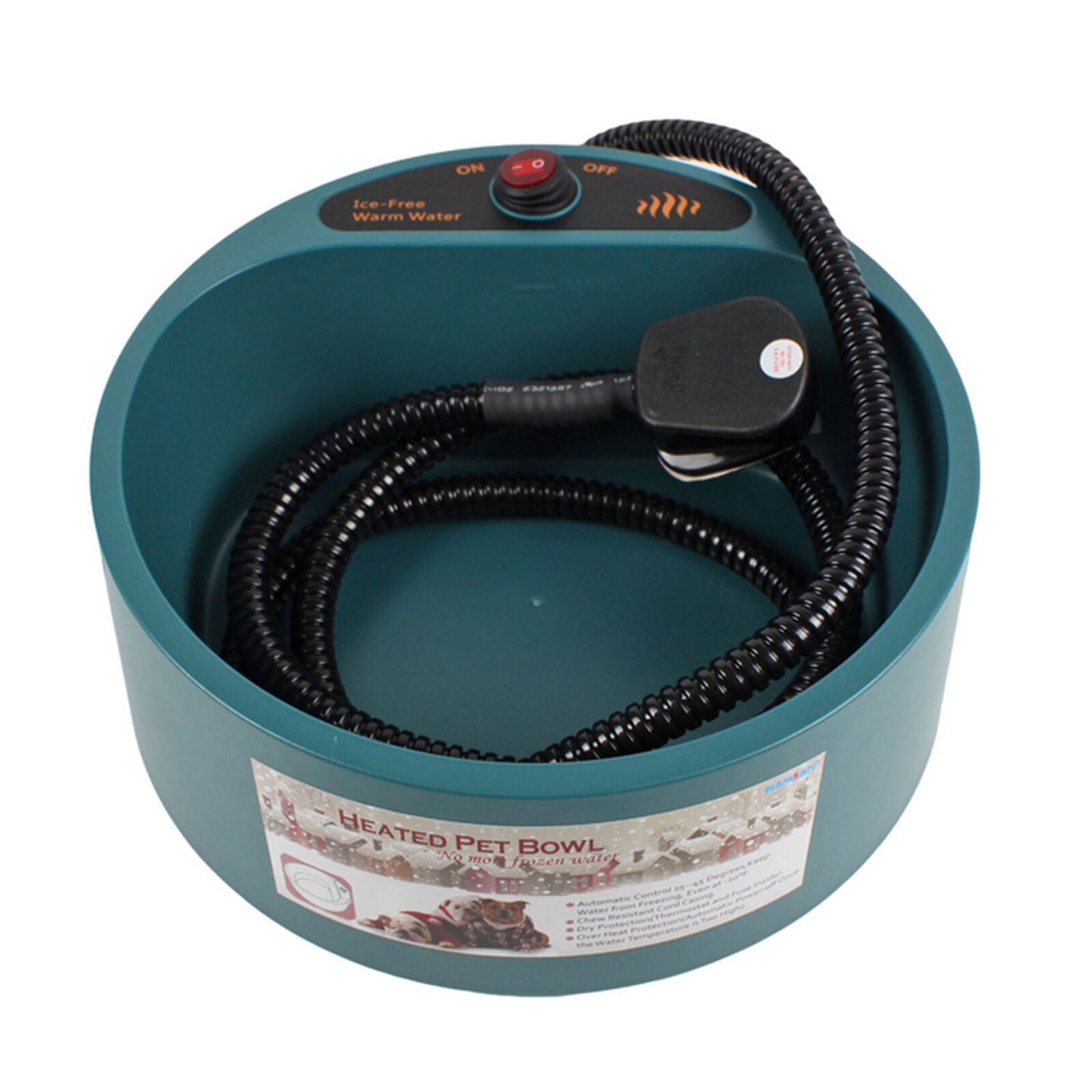 EU Plug Electric Heated Drinking Bowl Dog Pets Heated Food Water Dish Safe Bowl