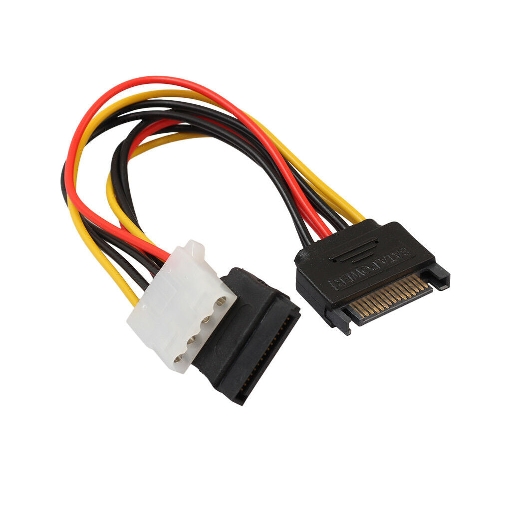 15 Pin SATA Male to 4 Pin & 15 Pin Female Power Cable Y Connector for HDD