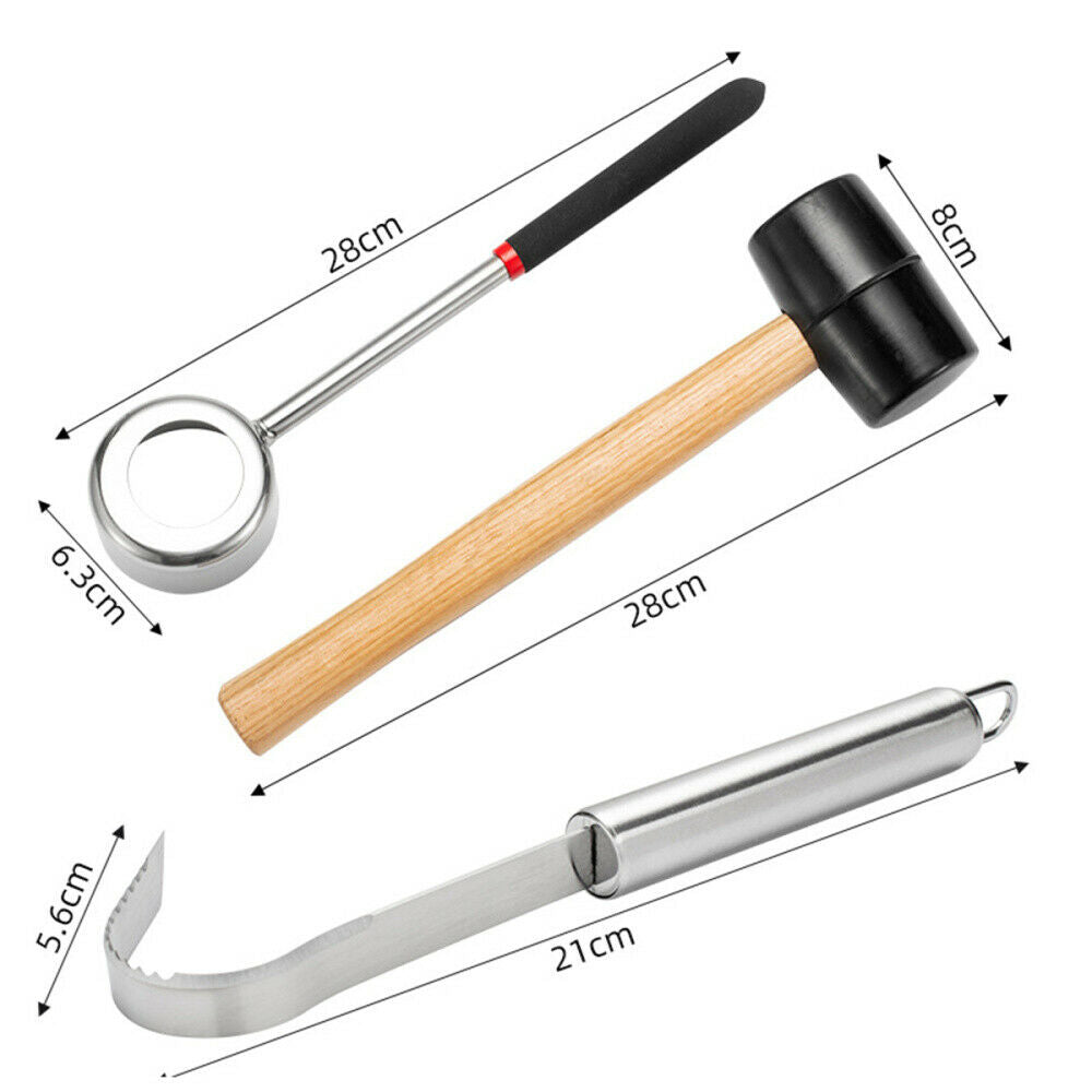 Coconut Bottle Opener Coconuts Tool Set With Hammer + Meat Removal Scraper
