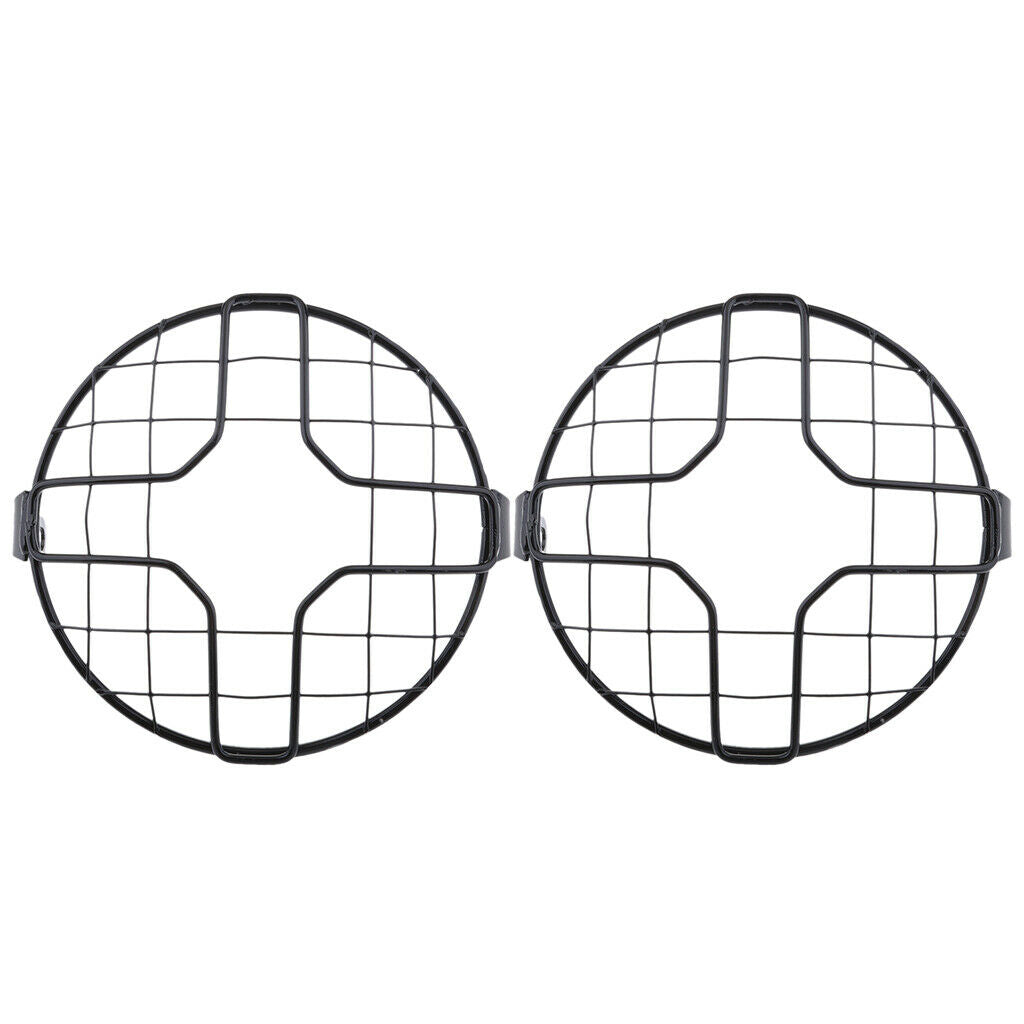 2pcs 7" Metal Motorcycle Headlight Grill Guards Headlamp Covers Protector