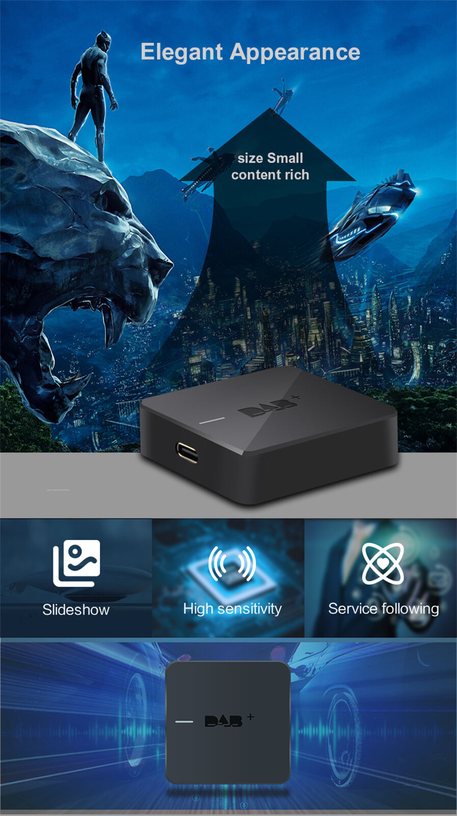 DAB+Digital Audio Broadcasting Receiver Box Android 5.1 Above w/ Type-C USB Port