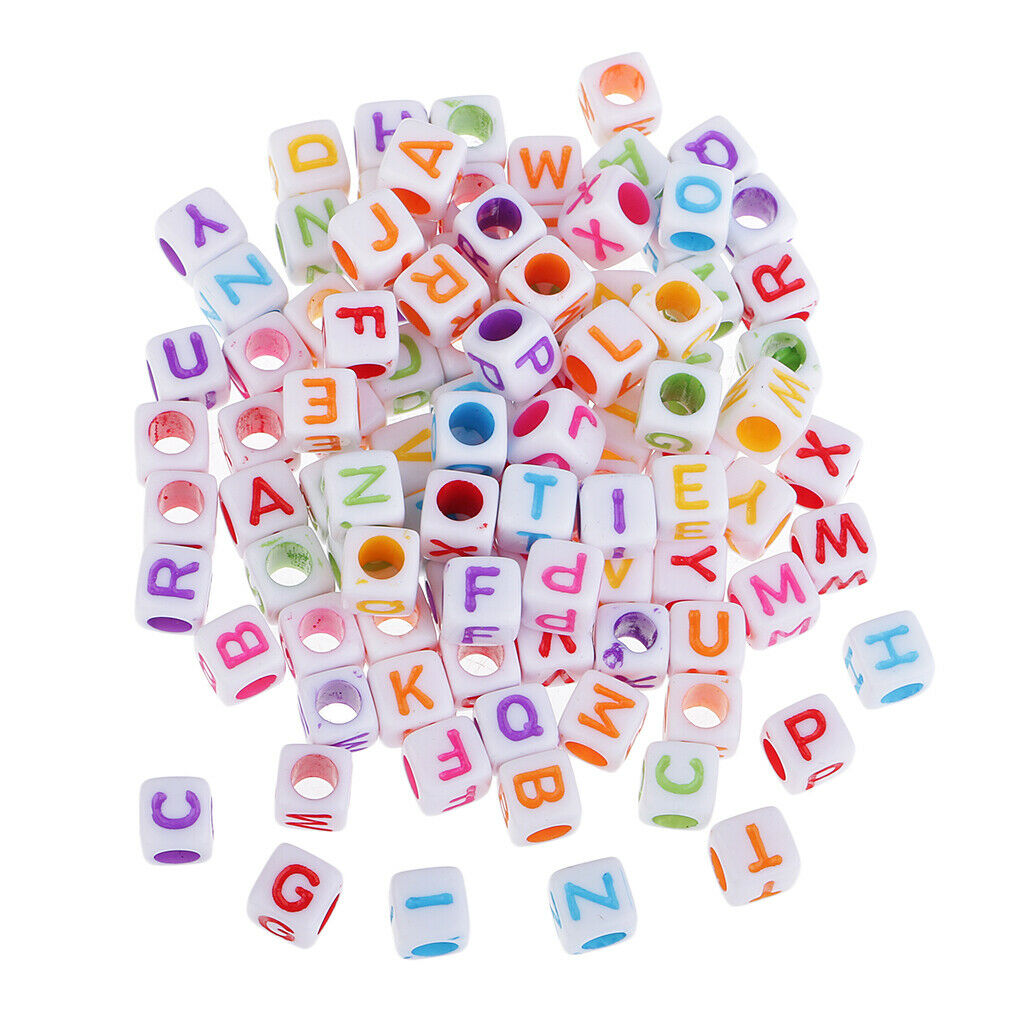100pcs Cubed Uppercase Alphabet Beads DIY Word Message Children