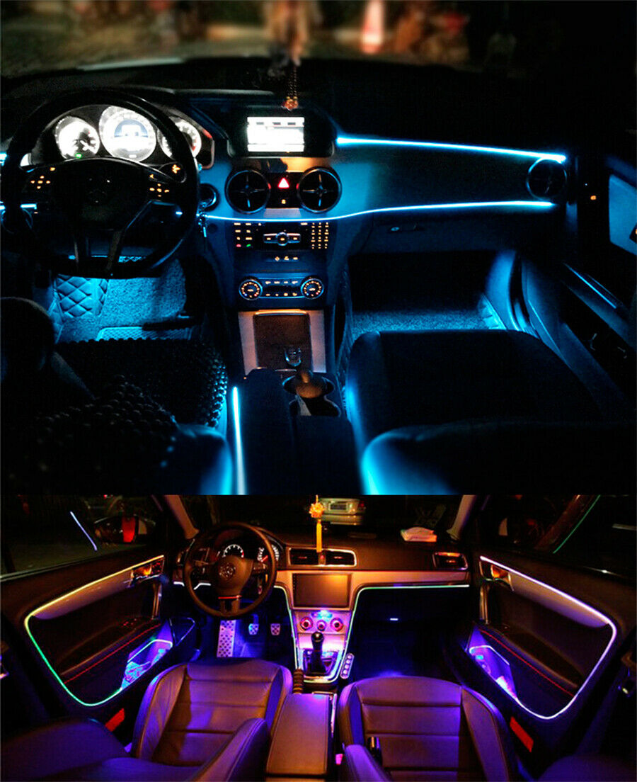 8Pc 8in1 RGB LED 10M Car Interior Decor EL Fiber Optical Strip Light App Control