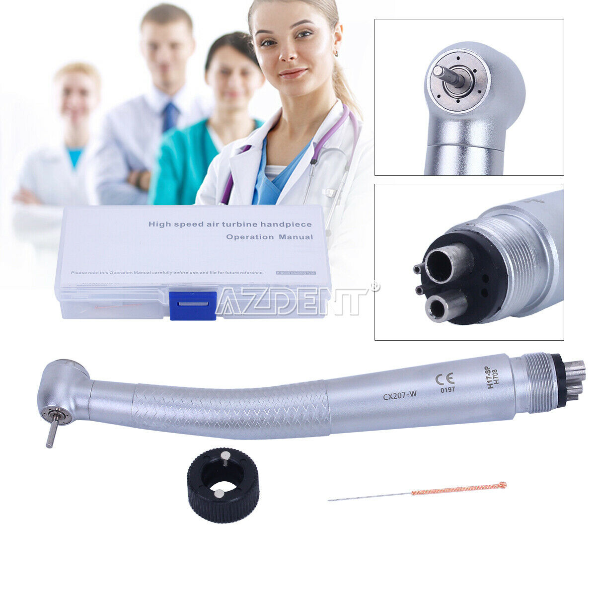 3PCS COXO Dental 4 Holes High Speed Standard Push Button 3 Water Spray Handpiece