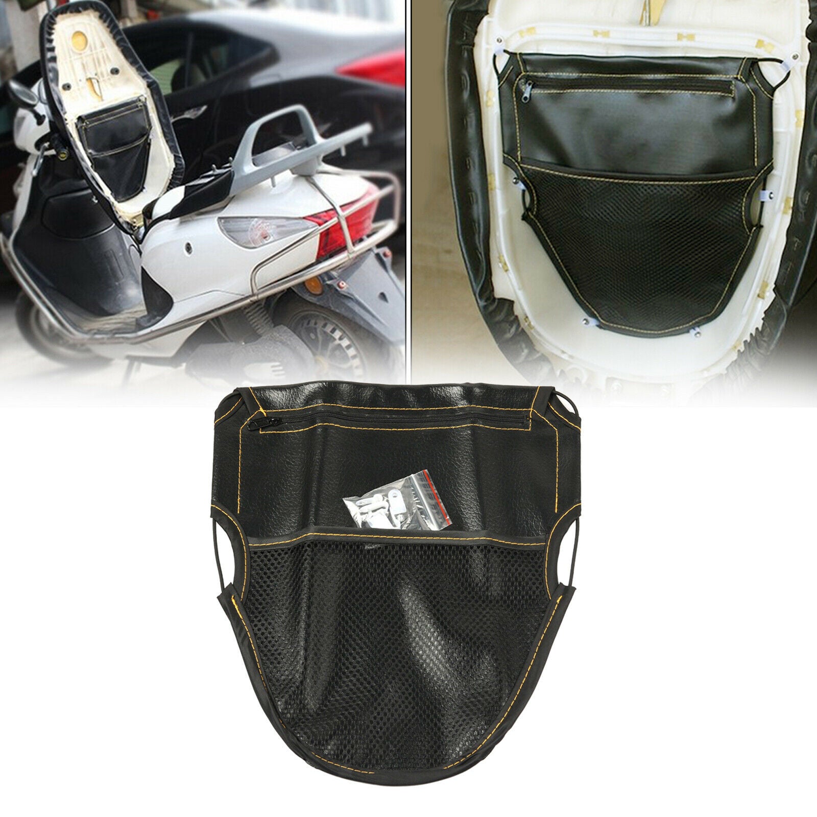 Black Leather Motorcycle Under Seat Storage Pouch Bag Case Durable Premium