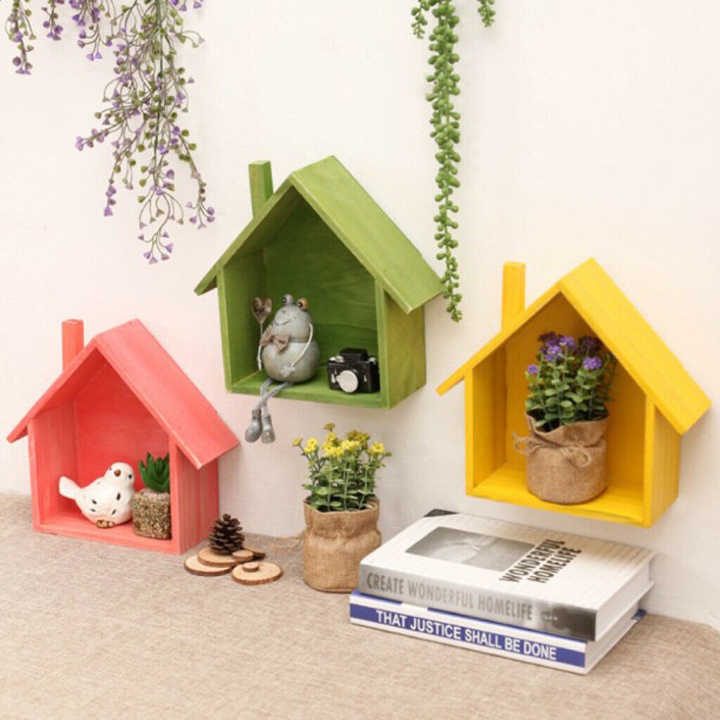 Shabby Chic Wooden House Shelving Display Unit Wall Hanging Box Coffee