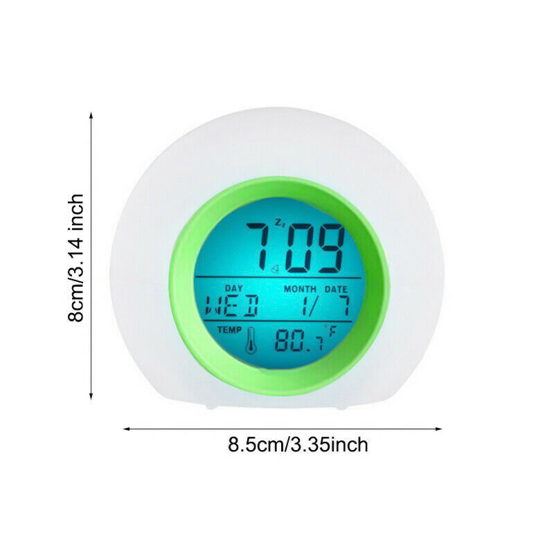 Digital LED Round Snooze Alarm Clock 7 Colors Changing Light Kids Bedroom Decor