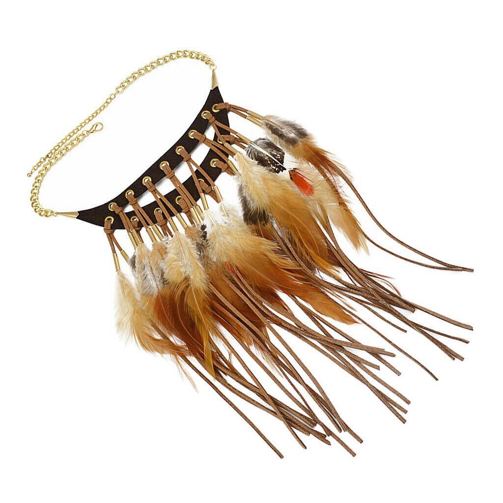 Prettyia Fashion Tassel Faux Feather Necklace Pendant Statement Bib Choker