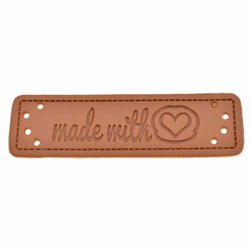 20x Brown Made with Heart Faux Leather Hand made Label Tags DIY Sewing Craft