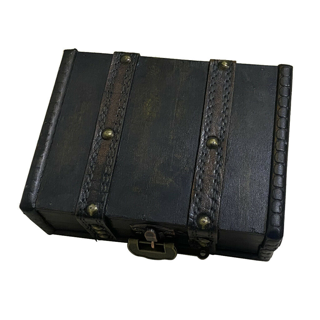 Wood Treasure Chest Trunk Collectible Trinket Lock Storage Case 6.10x4.72x2.36''
