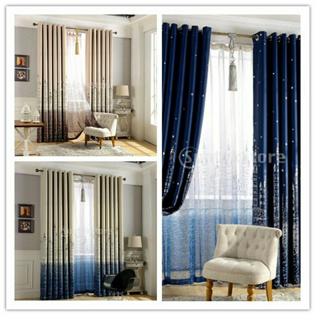 2pcs Castle Window Curtains Set Sheer Curtain&Cloth