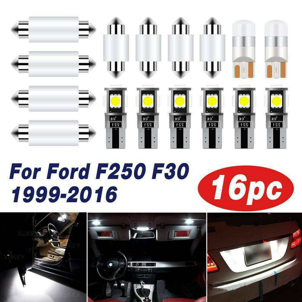 16pcs White LED Light Interior Kit Bulbs + License For Ford F250 F350 1999-2017