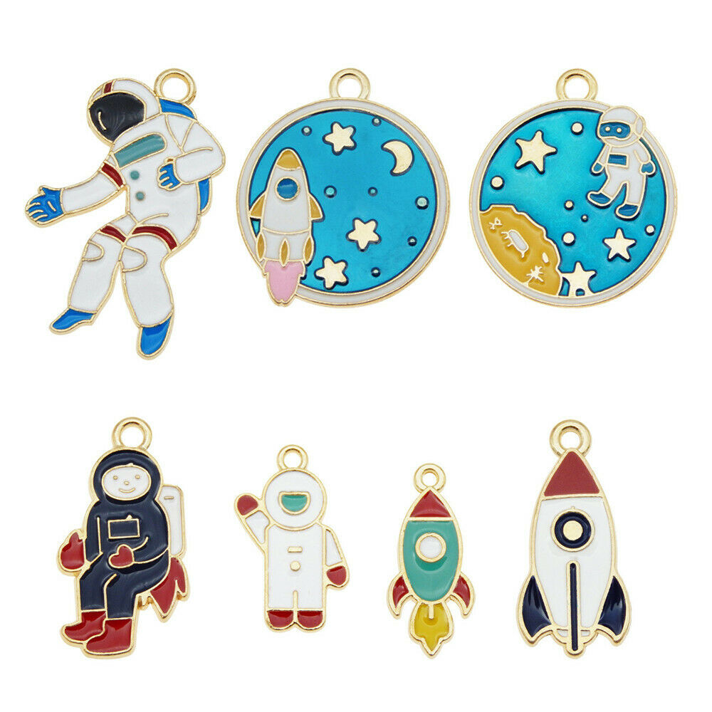 14 Mix Enamel Astronaut Charm Aerospace Series For Pendant Jewelry Crafts 2-3cm