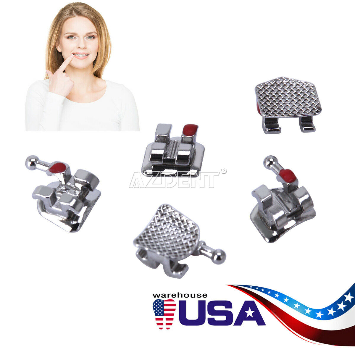 50XAZDENT Dental Orthodontic Metal Brackets Braces Standard Roth 022 Hooks 3 4 5