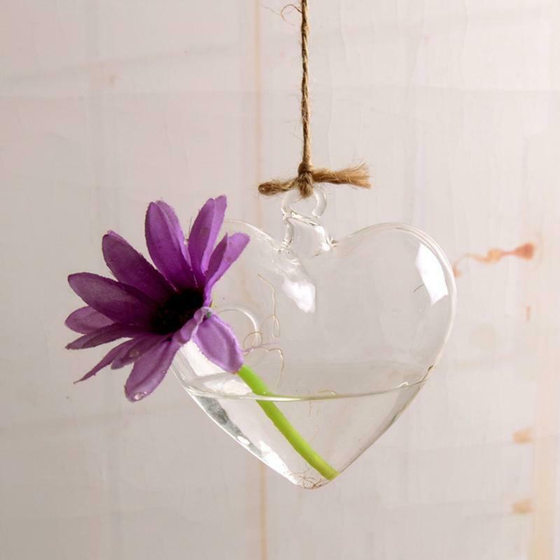 Heart-Shape Hanging Glass Flower Planter Vase Terrarium Container for Hydroponic