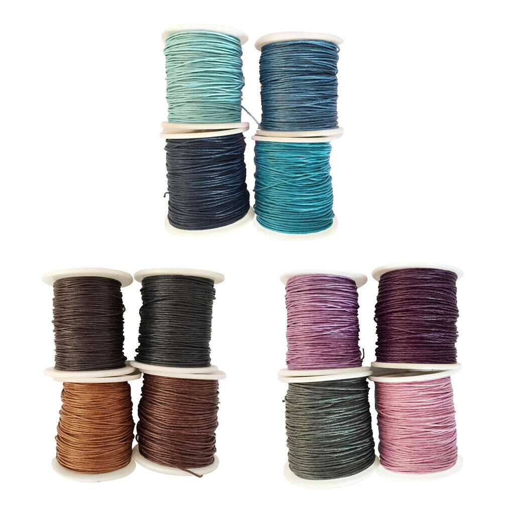 Prettyia 12 Rolls 80 Meters 1mm Waxed Cotton Cords Thread for DIY Bracelet