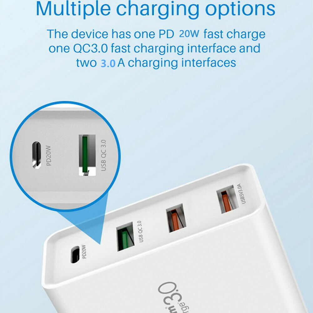 QC3.0 53W PD Fast Charging Charger 3 USB QC3.0 + 20W PD Port Type C US Plug