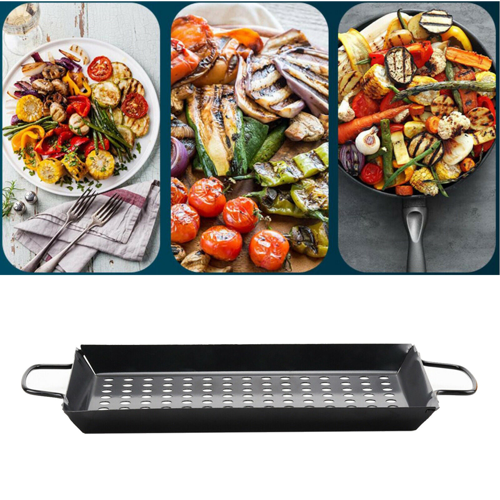 Non Stick BBQ Pans Grill Topper Basket Carbon Steel Outdoor Camping Cooking