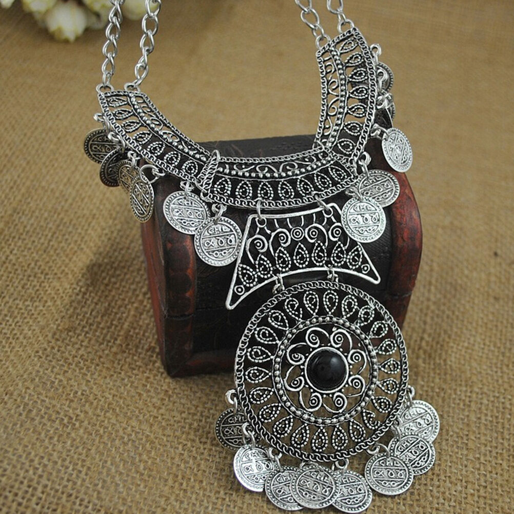 Bohemian Festival Jewelry Fashion Women Double Chain Coin Statement Neckl.l8