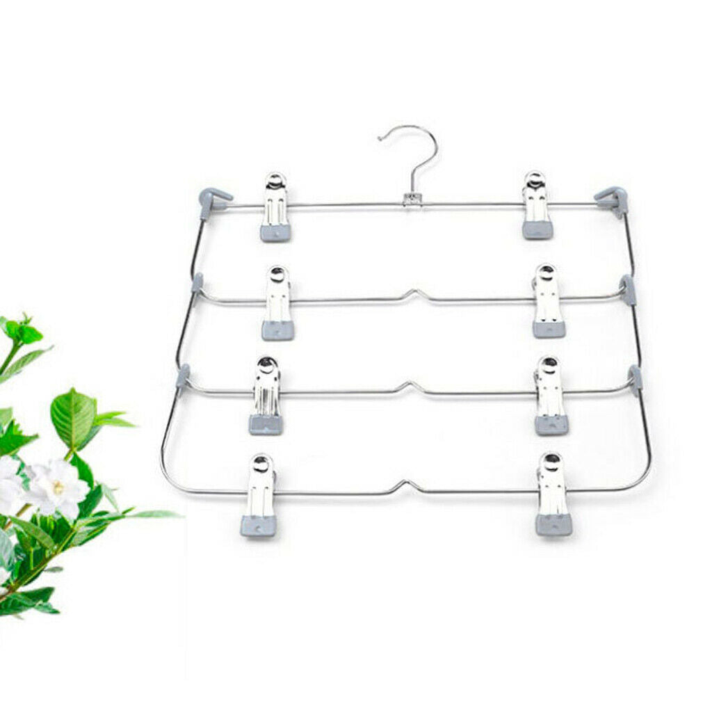 4 Tier Skirt Hangers Pants Hangers Closet Organizer Fold Up Hangers Gray
