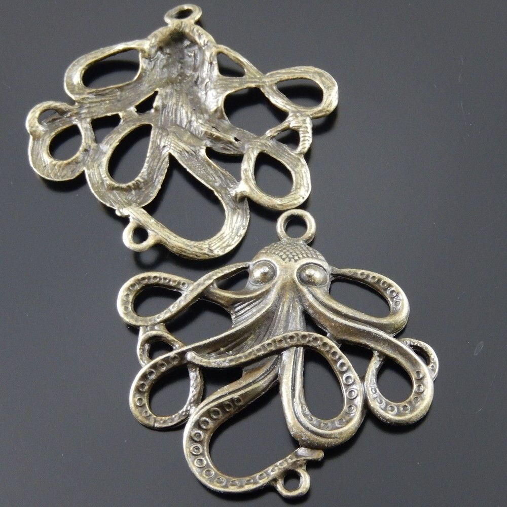 6 pcs Antiqued Bronze Octopus Alloy Charm Pendant Jewelry Art Craft 50*40*4mm