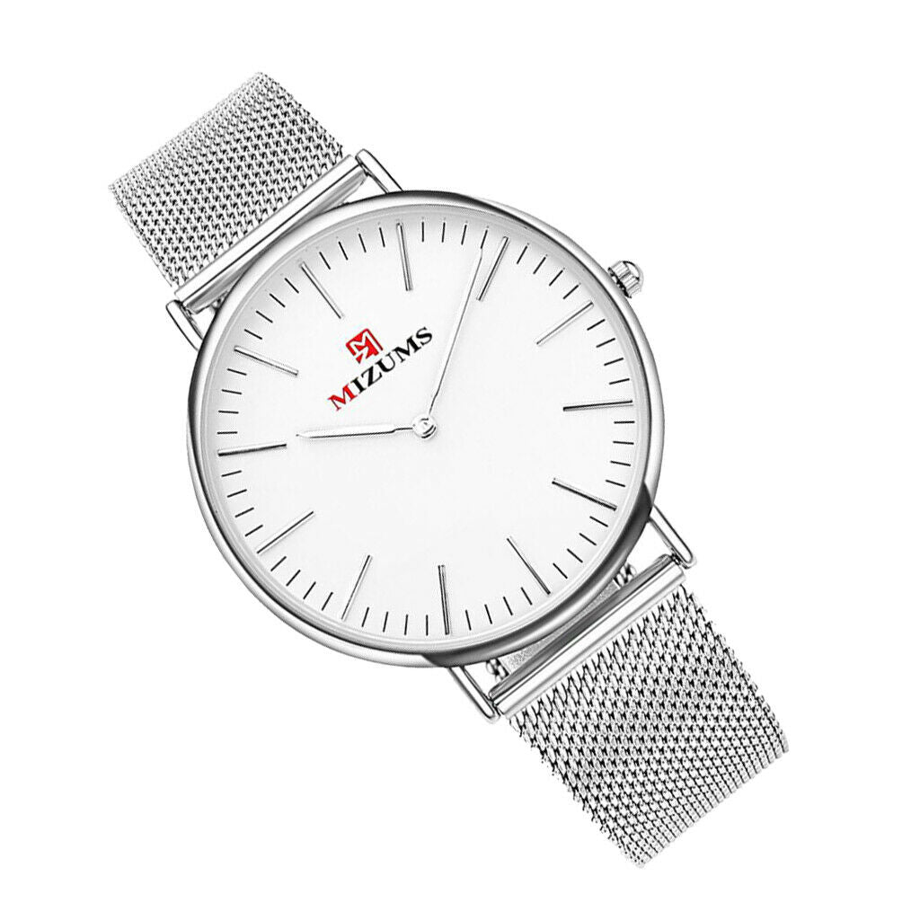 Men Watch Steel Band Quartz Waterproof Watch Business Casual Watch White