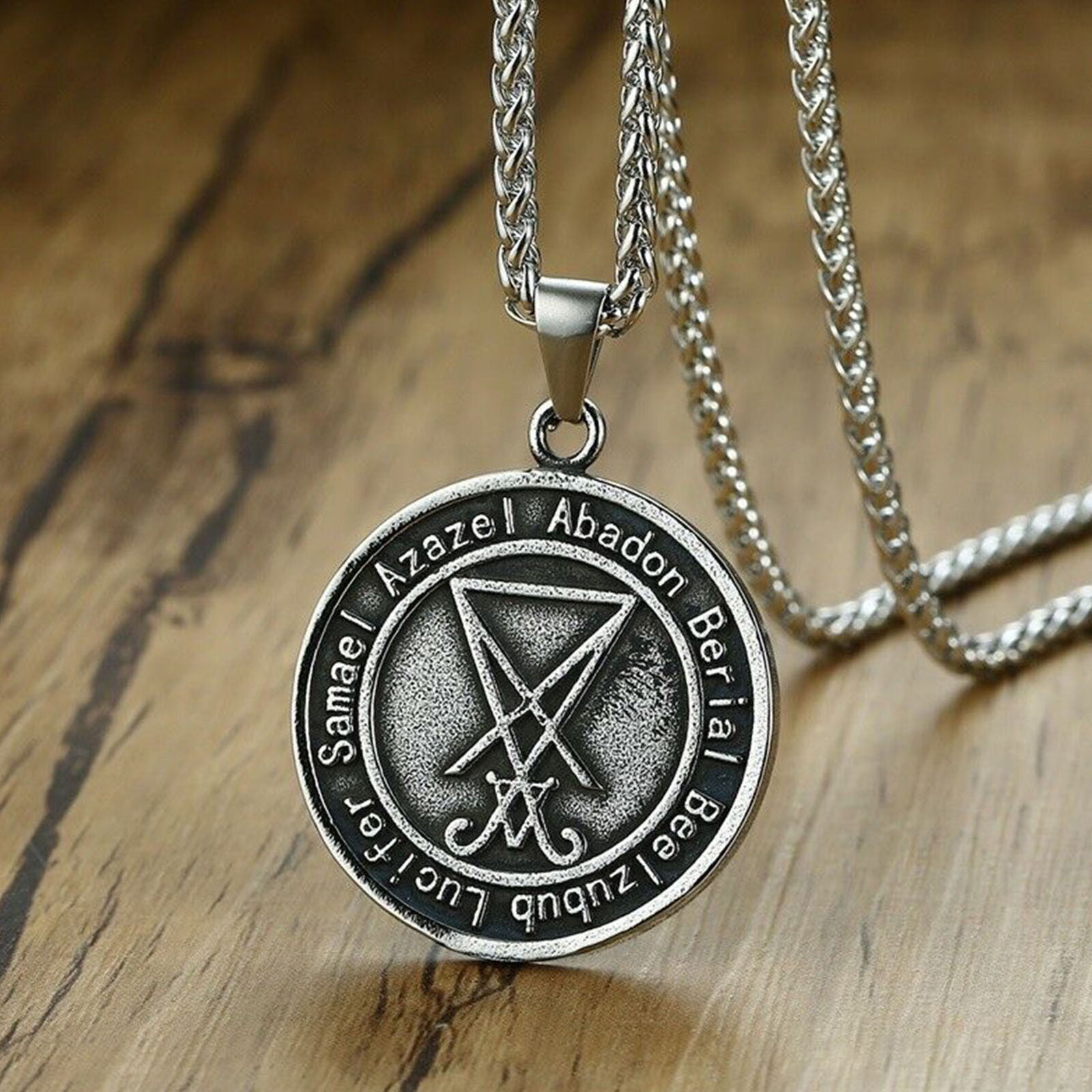 Sigil of Lucifer Coin Pendant Necklace Pagan Occult Satanic Inverted Cross Gift