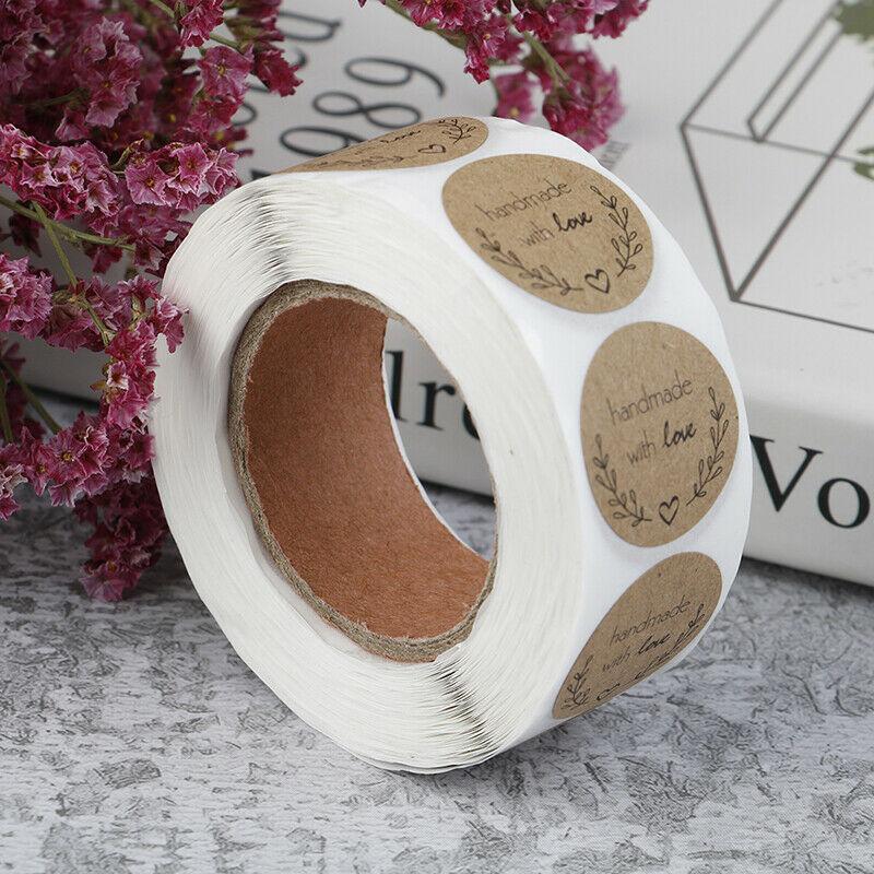 500pcs Handmade With Love Kraft Paper Stickers Round Adhesive Labels Baki.l8