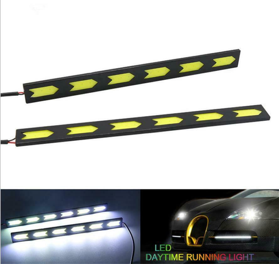 2x Arrow Shape COB White LED Light Car Daytime Running Driving Light DRL Lamp