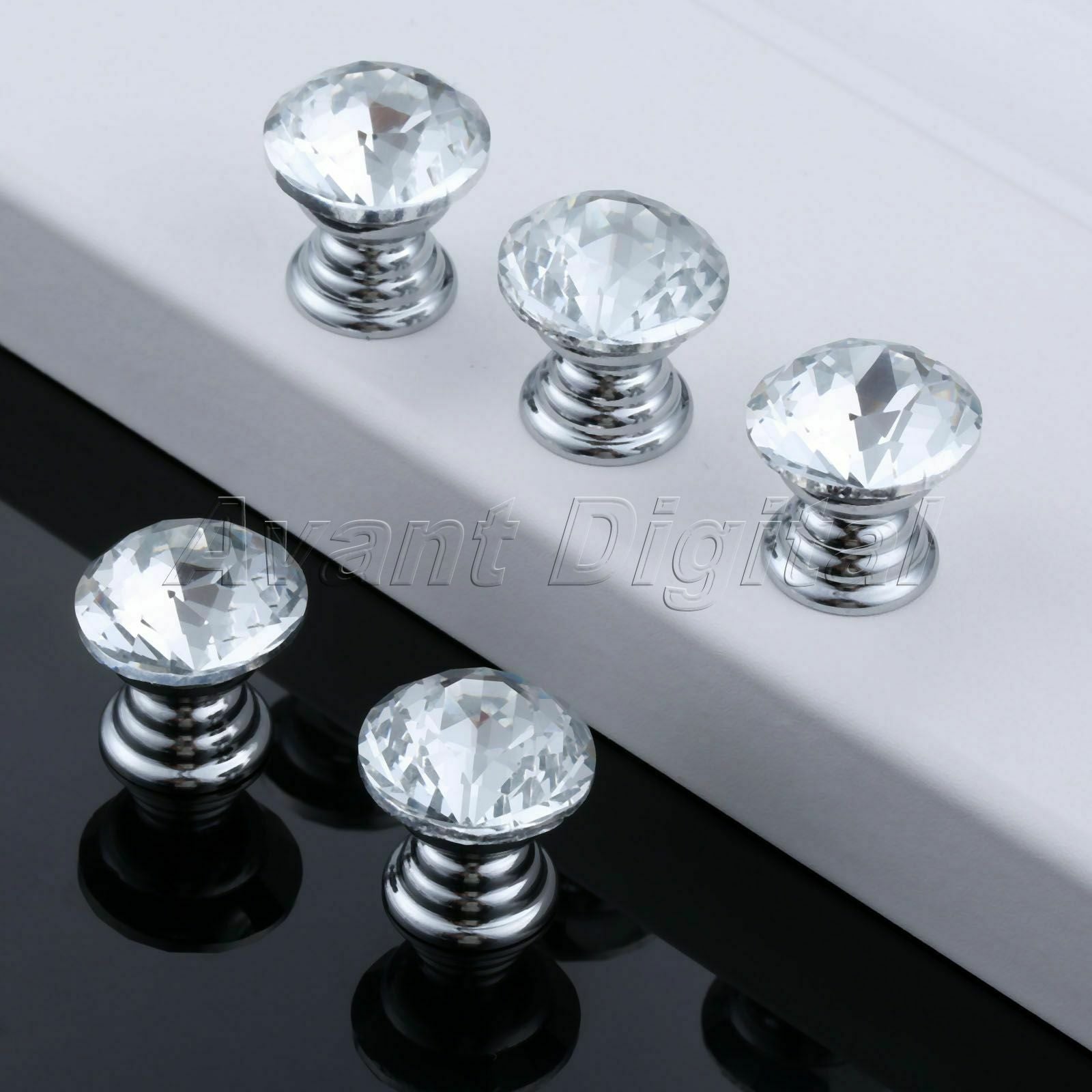 5Pcs Round Cabinets Closet Cupboard Drawer Crystal Glass Handles Door Pull Knobs