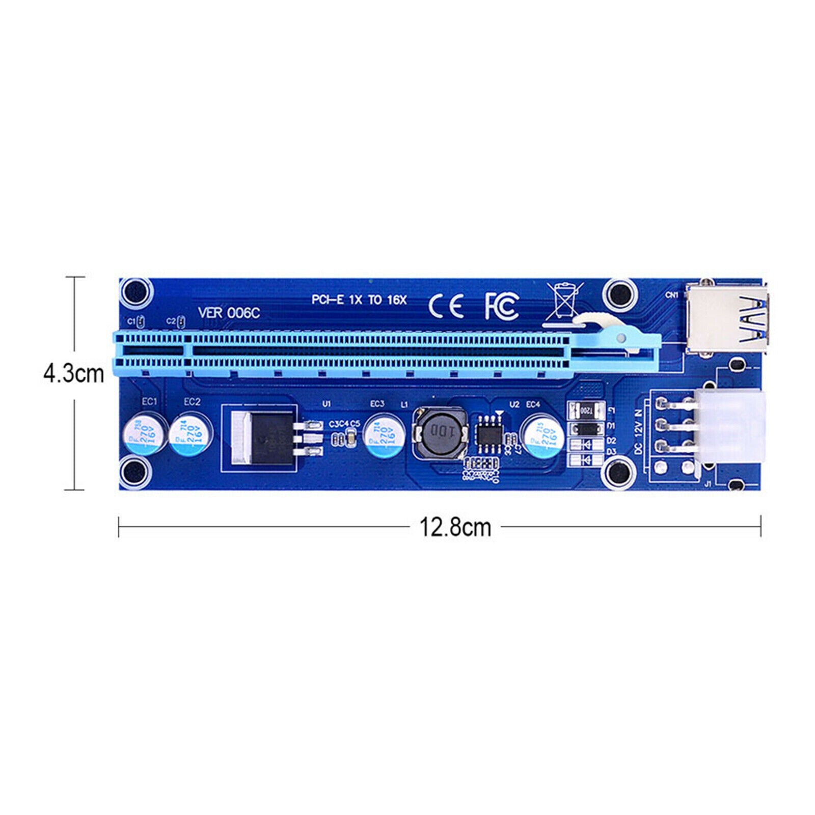 VER006C PCI-E GPU Riser Card 6Pin SATA Power Adapter for Bitcoin Miner