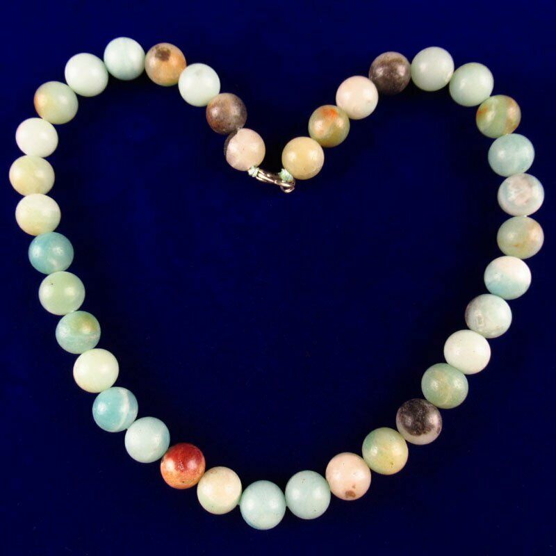 12mm Natural Amazonite Gem Round Beads Pendant Necklace 17.5 inch 96g A-502DP