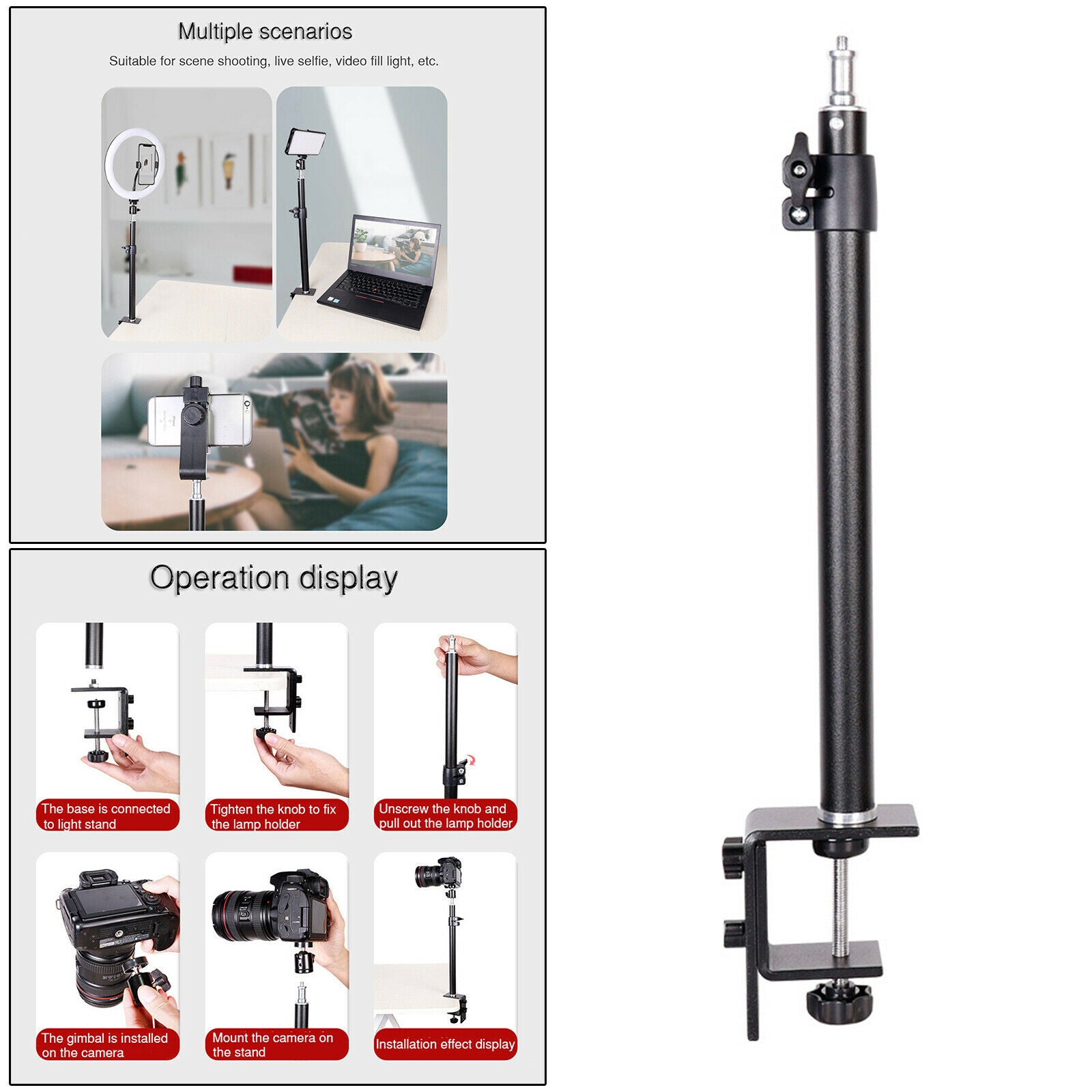 Tabletop Camera Stand C Clamp with 1/4 Screw for DSLR Camera Ring Light