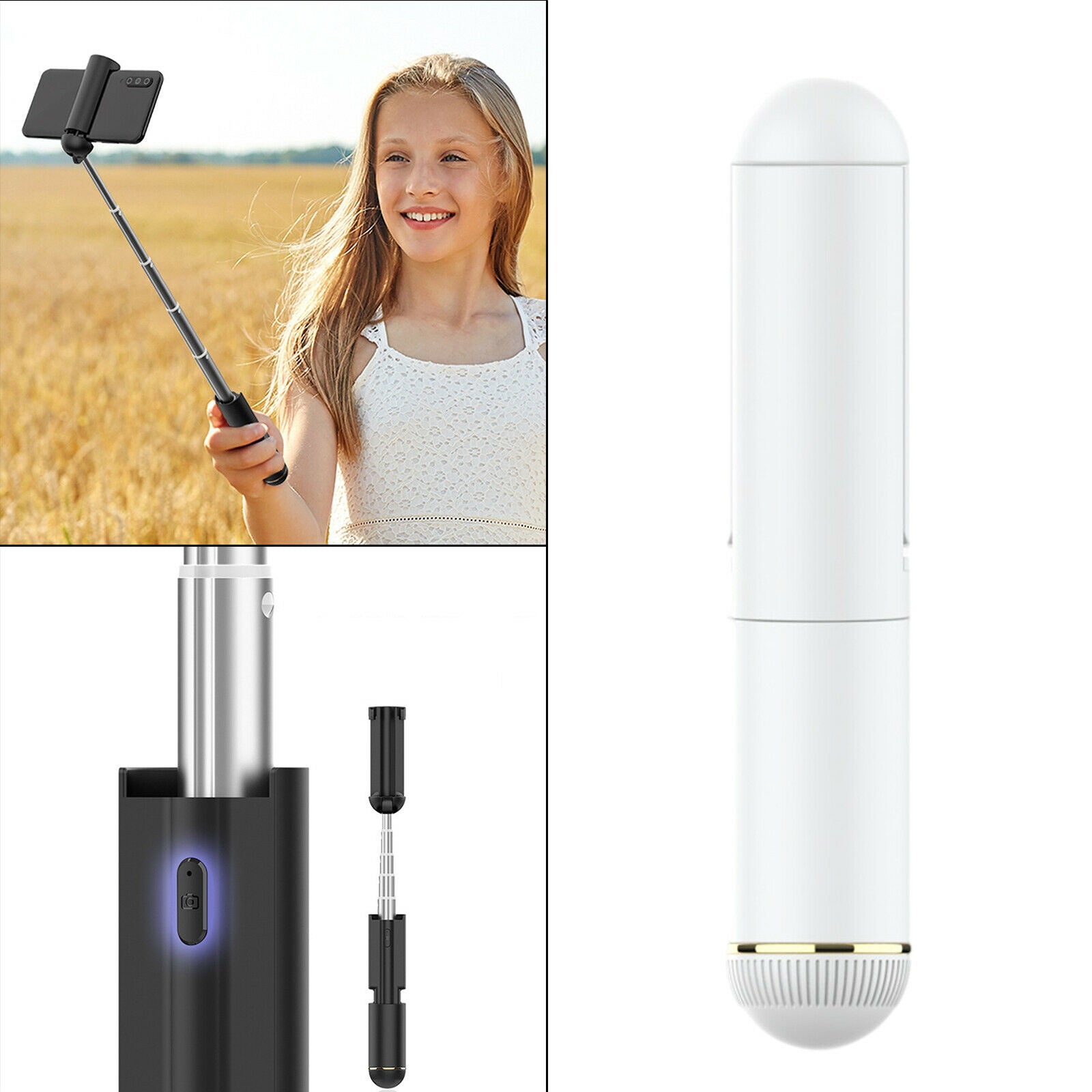 Bluetooth Selfie Stick Handheld Extendable for Take Photos White