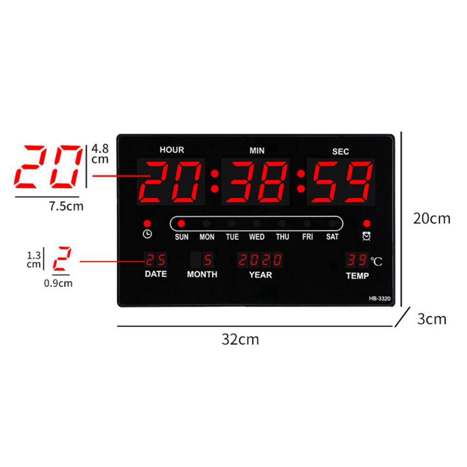 Digital LED Wall Desk Alarm Clock W/ Calendar Temperature Humidity 12H/24H