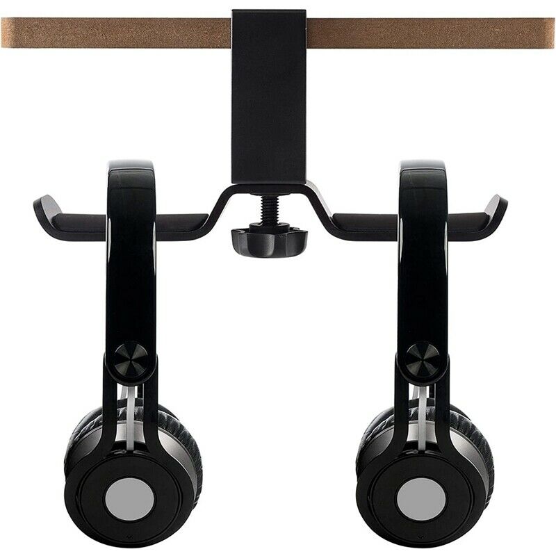 Dual Headphone Stand Under Desk, Universal PC Gaming Desk Headphone Hanger, R2R3