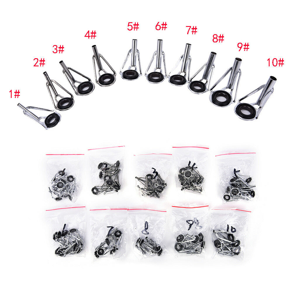 80pcs 10Sizes Steel Fishing Rod Pole Guide Tip Top Ring Eye Repair Kit Black BDA