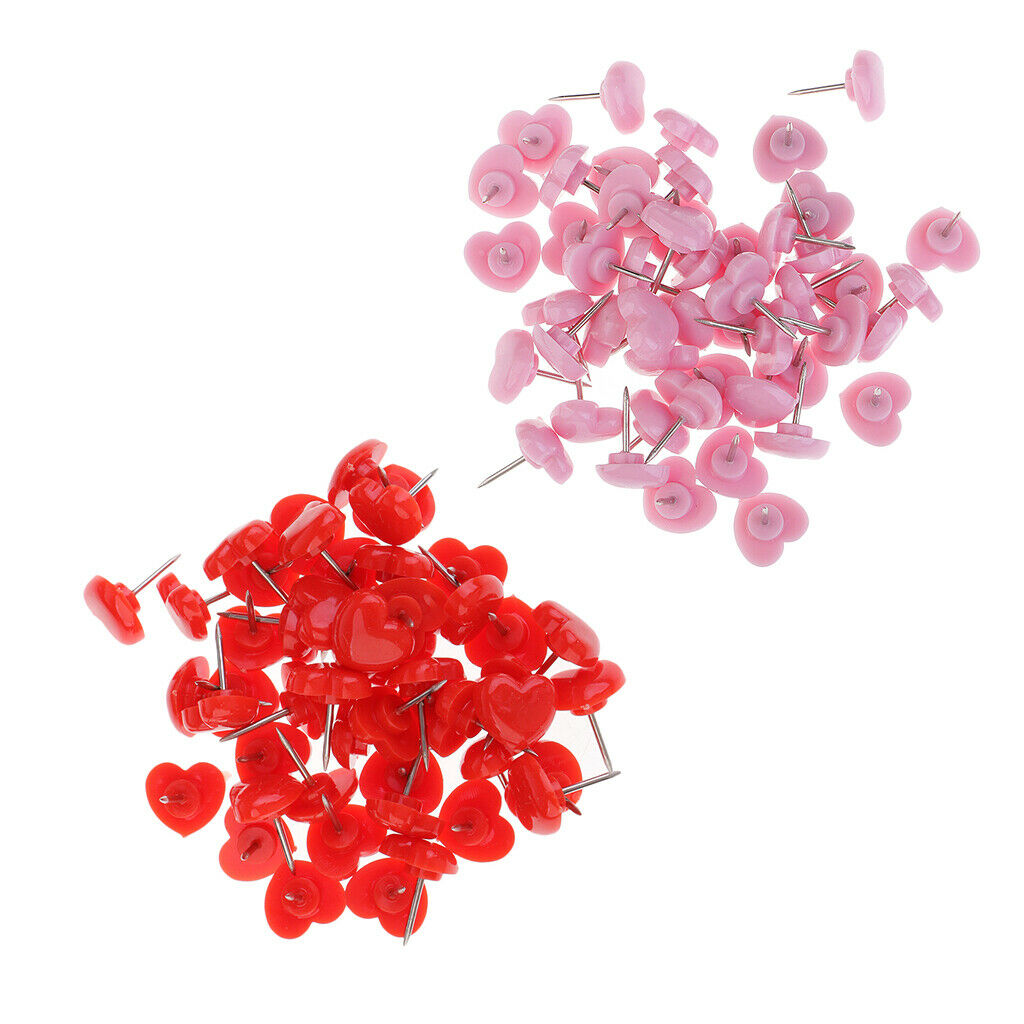 100pcs Heart Head Drawing Pins Thumb Tacks Push Pins for School Office 12mm
