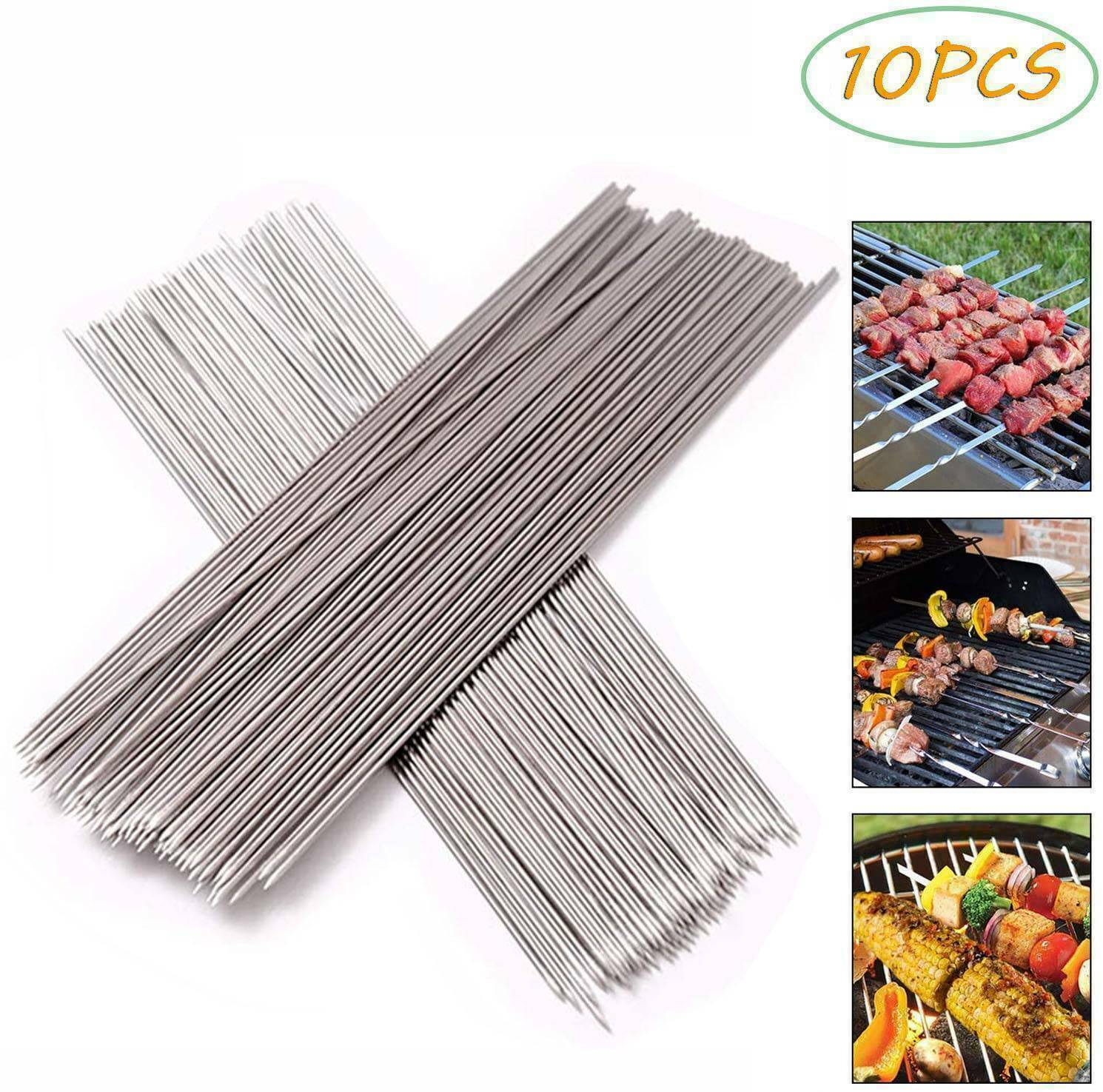 10Pcs  Stainless Steel Barbecue Metal Skewers Needle BBQ Tools Kebab Sticks AU