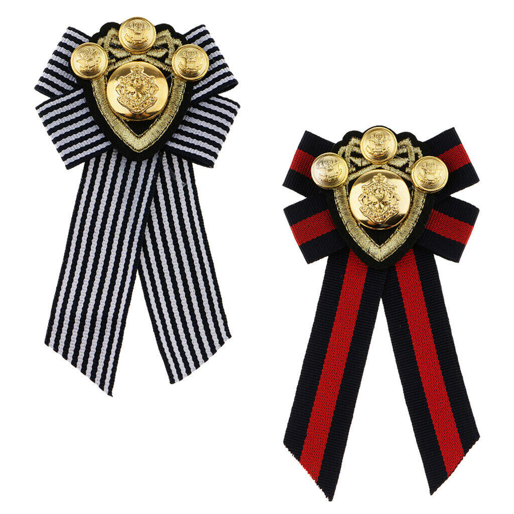 2pcs/Set Brooches Bow Necktie Pre-tied Fabric Badge for Women Blouse Shirt