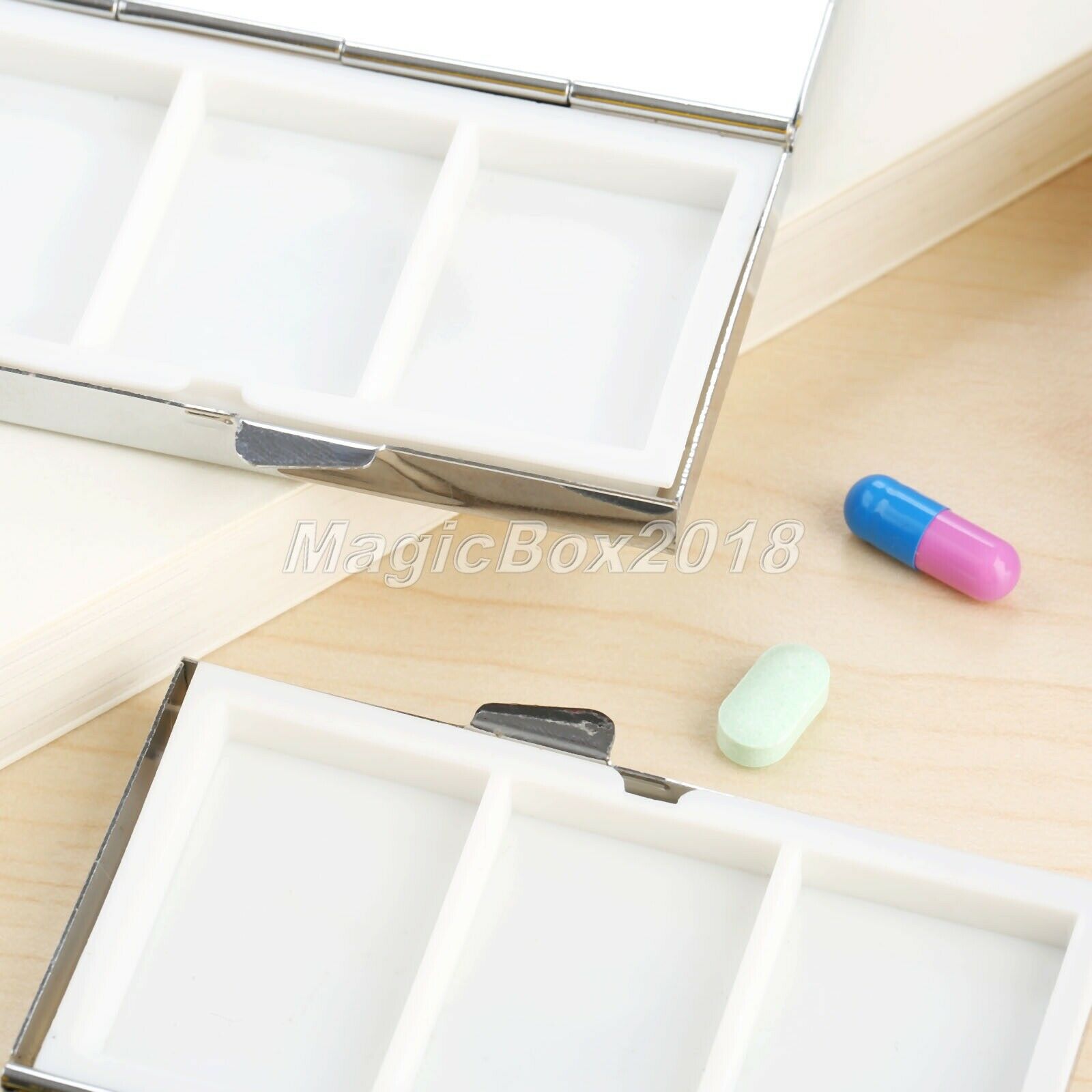 3 Grids Portable Pill Box Medicine Vitamin Organizer Container Rectangle Metal
