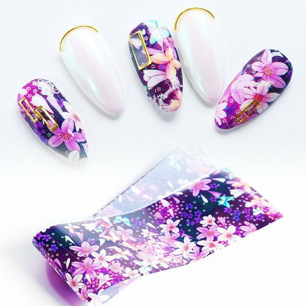 10X Manicure Decals Flower Art Holographic Stickers Foil Nail Transfer Decor