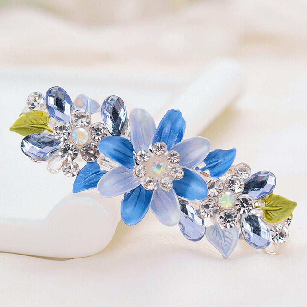 2pcs Flower Diamante Rhinestone Spring Barrette Hair Clip Clasp Headwear for