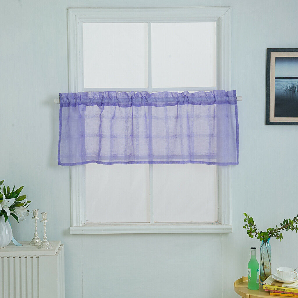 Yarn Rod Pocket Sheer Curtain Valance for Kitchen Bathroom Purple-137x90cm
