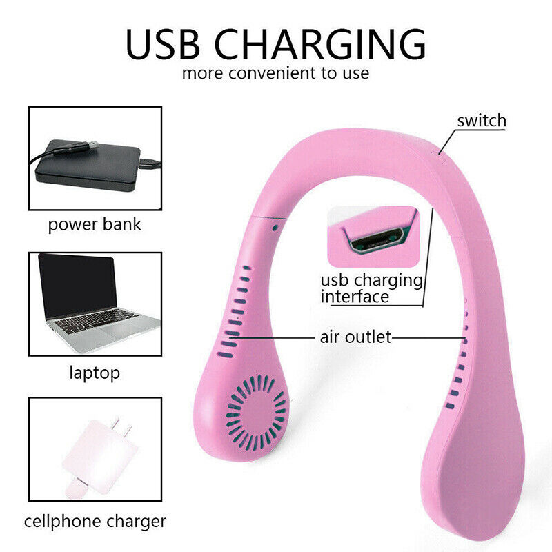 USB Portable Neck Hanging Hands-Free Fan 2 In 1 Air Cooler Usb Rechargeable